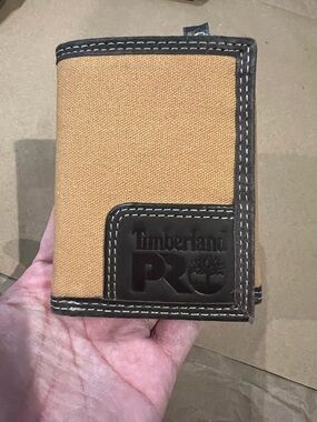 Timberland Tan Canvas and Dark Brown Trim Trifold Wallet